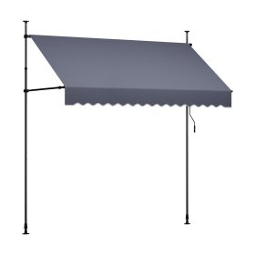 Manual Retractable Awning, 98" Outdoor Retractable Patio Awning Sunshade Shelter