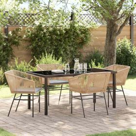 Garden Dining Set with Cushion 5 pcs Brown Powder-Coated Steel