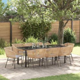 Garden Dining Set with Cushion 9 pcs Brown Powder-Coated Steel