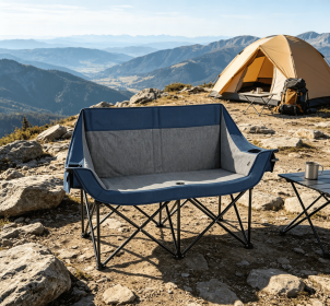 Heated Double Camping Chair 4 Heating Zones Wine Glass Holders Outdoor Portable Comfortable Seat for Camping Trips
