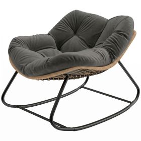 Indoor Outdoor Papasan Rocking Chair, Oversized Rocking Egg Chair with Cushion for Garden, Patio, Dark Gray