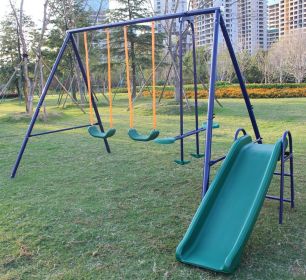 3 in 1 Swing Set With Belt Swing, Slide, Glider for Backyard