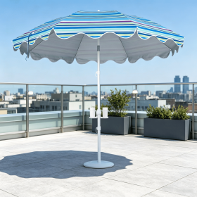 7 FT Beach Umbrella with Sand Anchor UPF 50+ for Garden Pool Backyard Protection against UV Rays (Color: Blue Stripe)